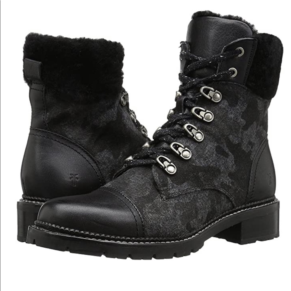 Worn once. Frye Samantha hiker in black camo